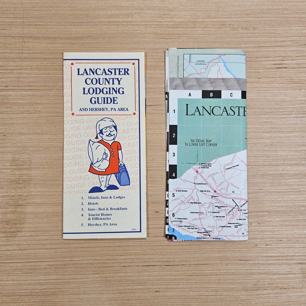 Vintage Lancaster County Lodging Guide Map 2001 Hershey PA Travel Brochure SBS